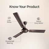 Longway Kiger P1 1200 mm/48 inch Ultra High Speed 3 Blade Anti-Dust Decorative Star Rated Ceiling Fan (Smoked Brown, Pack of 1)