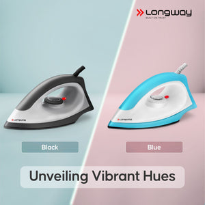 Longway Kwid Light Weight Non-Stick Teflon Coated Dry Iron, Electric Iron for Clothes | 1 Year Warranty | (1100 Watt, Black)