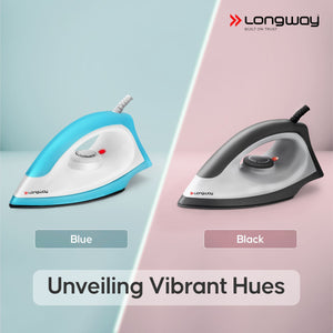 Longway Kwid Light Weight Non-Stick Teflon Coated Dry Iron, Electric Iron for Clothes | 1 Year Warranty | (1100 Watt, Blue)
