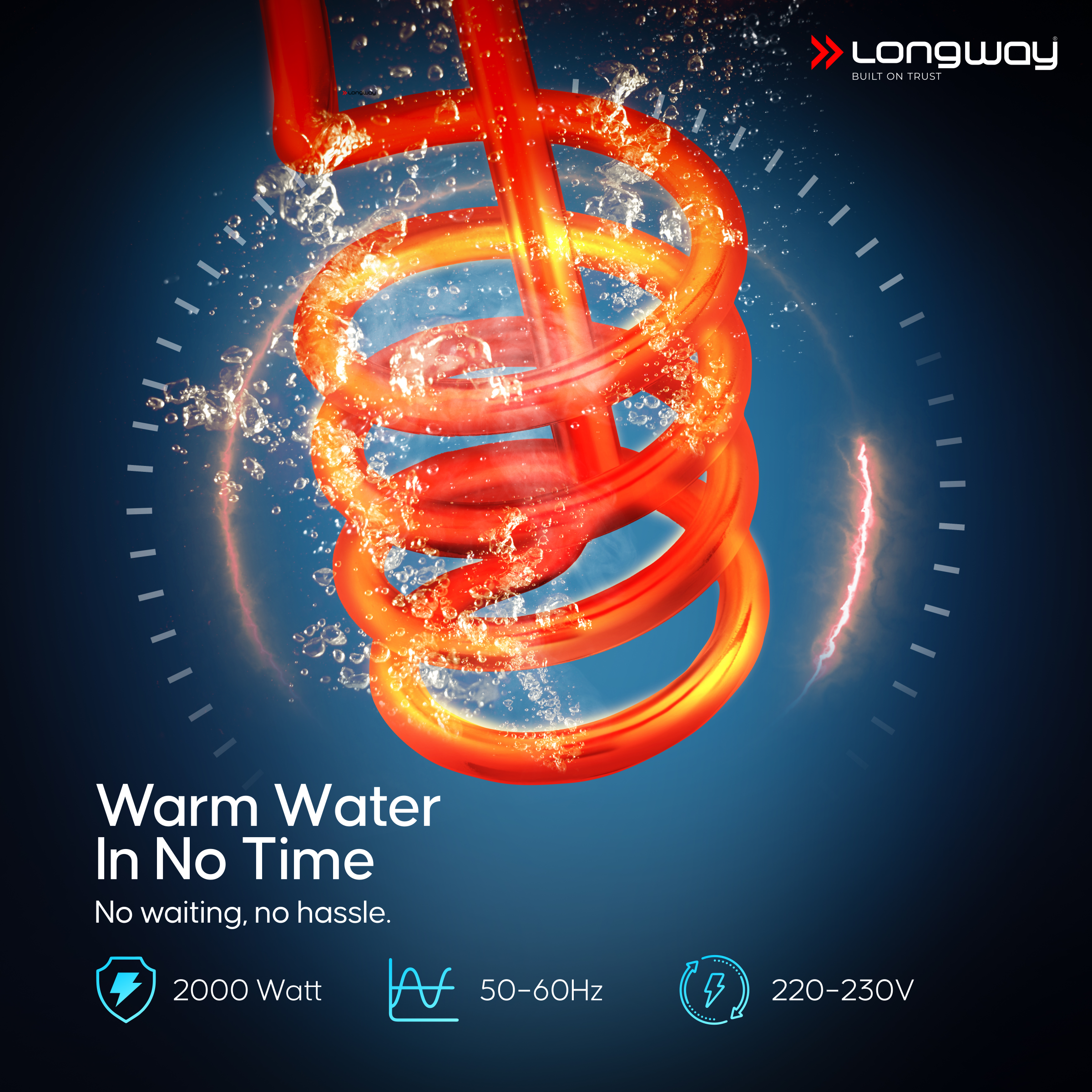 Longway LWIR01 1500/2000 Watt Immersion Rod, Water Heater with Waterproof & Shockproof Protection ISI Certified | 2 Years Warranty