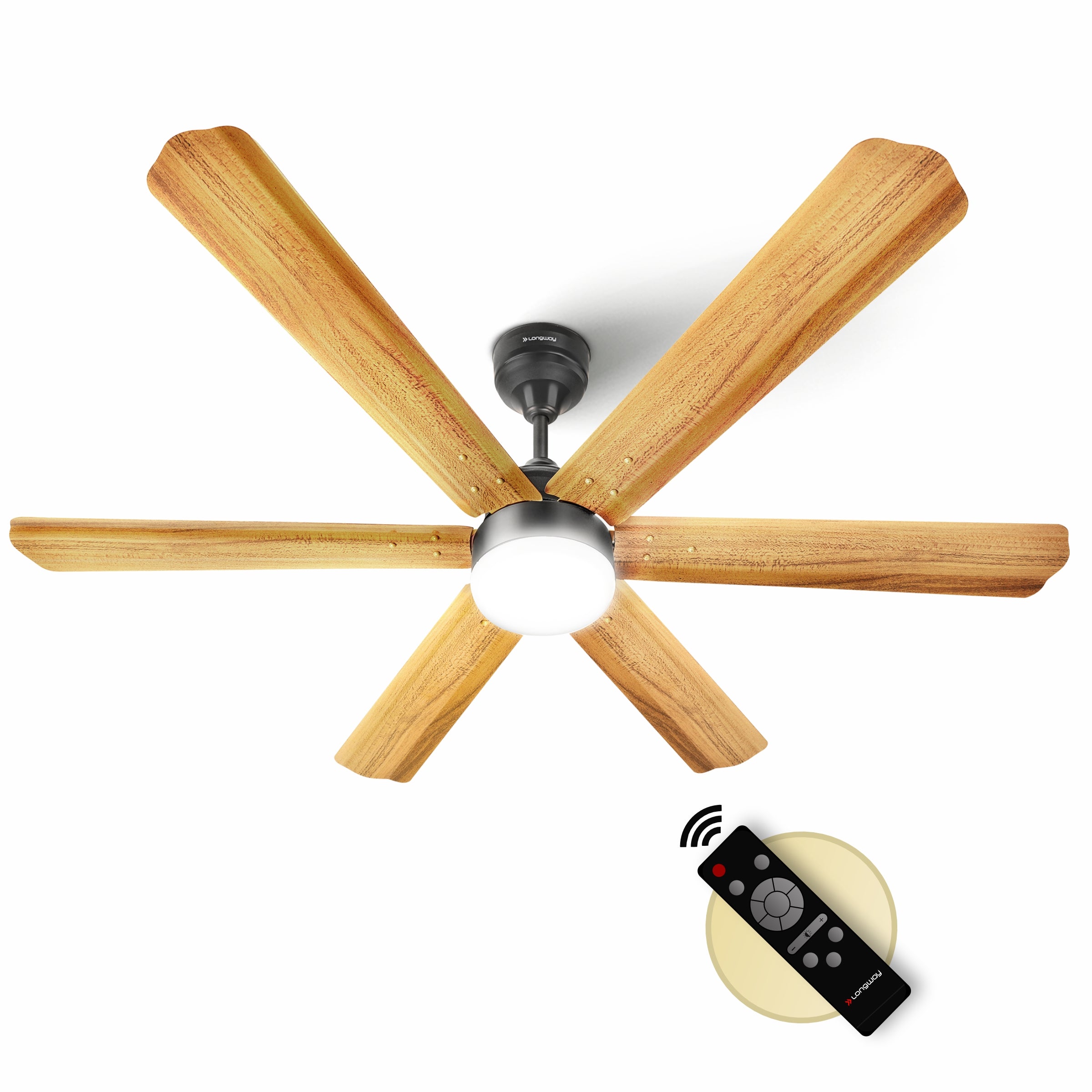 Longway Luminair Max 1200 mm BLDC Ceiling Fan with Remote Control & LED Light | BEE 5 Star Rated Energy Efficient | Ultra High Speed 6 Blade Anti-Dust Decorative Ceiling Fan | 5 Years Warranty (Golden Birch, Pack of 1)