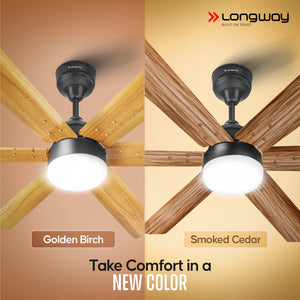 Longway Luminair Max 1200 mm BLDC Ceiling Fan with Remote Control & LED Light | BEE 5 Star Rated Energy Efficient | Ultra High Speed 6 Blade Anti-Dust Decorative Ceiling Fan | 5 Years Warranty (Golden Birch, Pack of 1)