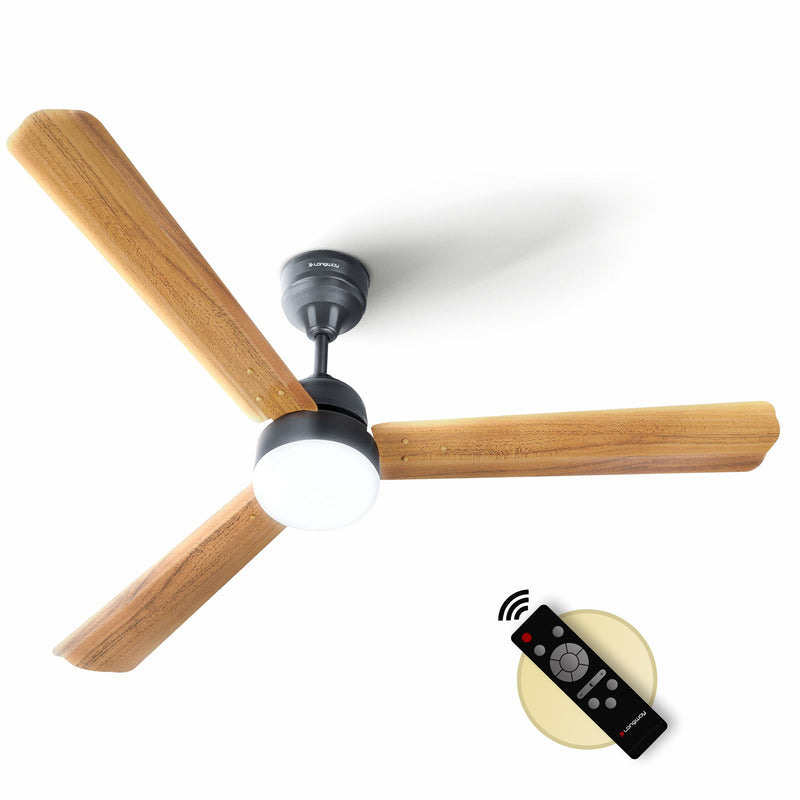 Longway Luminair Max 1200 mm BLDC Ceiling Fan with Remote Control & LED Light | BEE 5 Star Rated Energy Efficient | Ultra High Speed 3 Blade Anti-Dust Decorative Ceiling Fan | 5 Years Warranty (Golden Birch, Pack of 1)