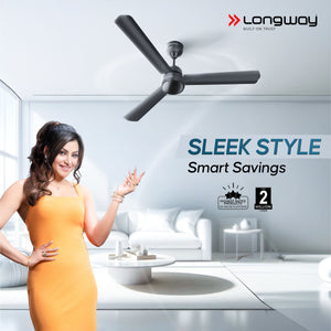 Longway Luminair 1200 mm BLDC Ceiling Fan with Remote Control | BEE 5 Star Rated Energy Efficient | Ultra High Speed 3 Blade Anti-Dust Decorative Ceiling Fan | 5 Years Warranty (Smoked Brown, Pack of 2)