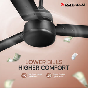 Longway Luminair 1200 mm BLDC Ceiling Fan with Remote Control | BEE 5 Star Rated Energy Efficient | Ultra High Speed 3 Blade Anti-Dust Decorative Ceiling Fan | 5 Years Warranty (Smoked Brown, Pack of 2)