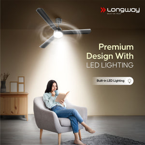 Longway Luminair 1200 mm BLDC Ceiling Fan with Remote Control | BEE 5 Star Rated Energy Efficient | Ultra High Speed 3 Blade Anti-Dust Decorative Ceiling Fan | 5 Years Warranty (Smoked Brown, Pack of 2)
