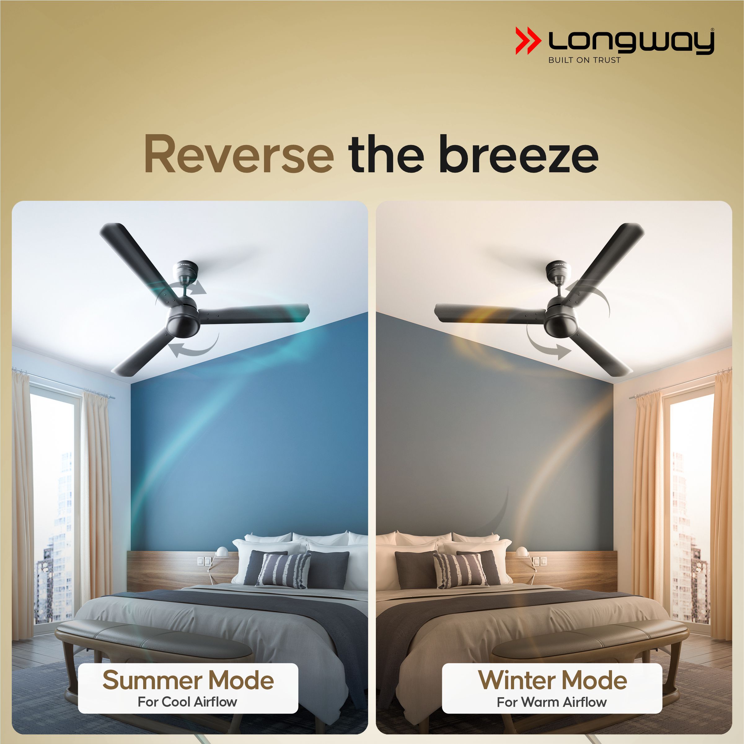 Longway Luminair 1200 mm BLDC Ceiling Fan with Remote Control | BEE 5 Star Rated Energy Efficient | Ultra High Speed 3 Blade Anti-Dust Decorative Ceiling Fan | 5 Years Warranty (Smoked Brown, Pack of 2)