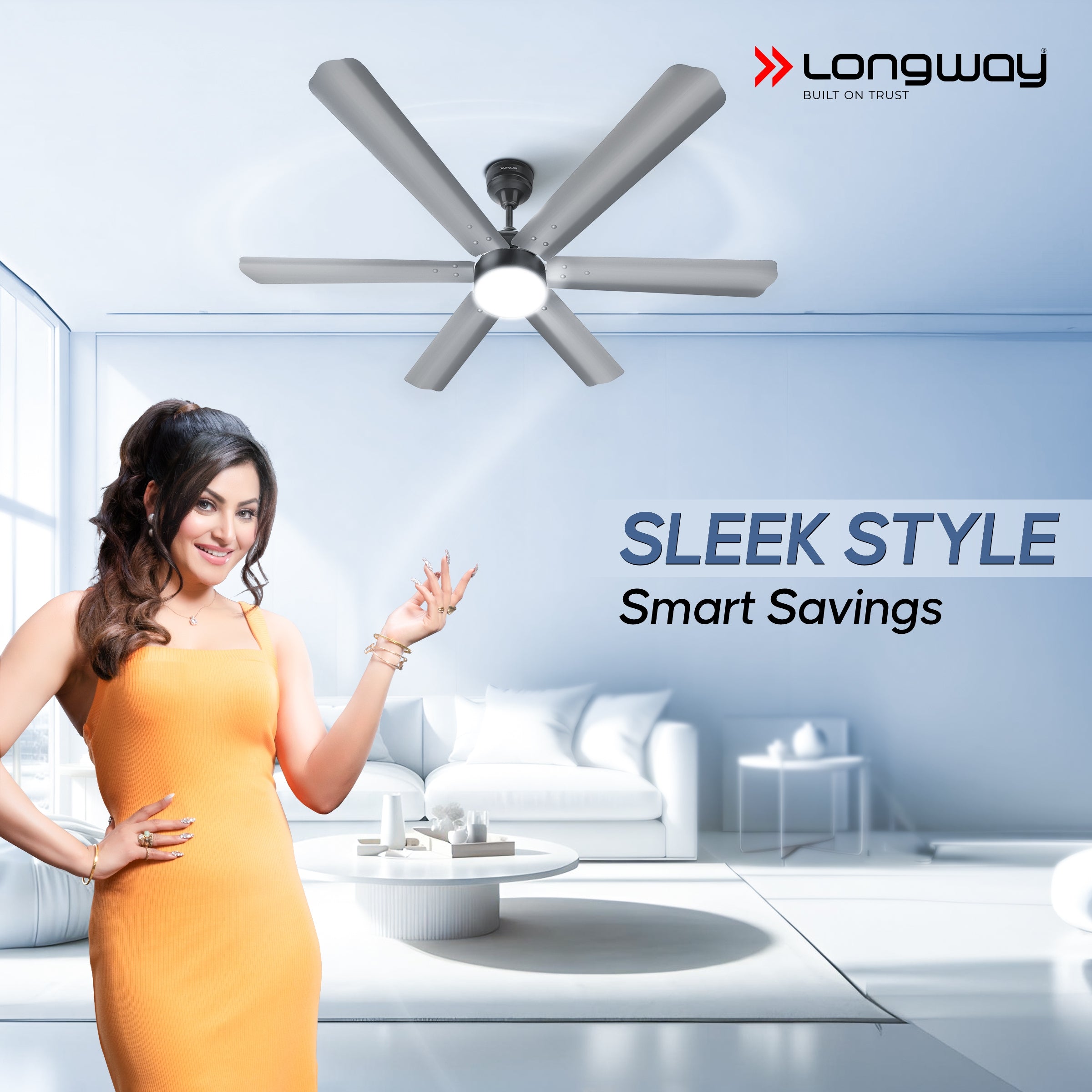 Longway Luminair 1200 mm BLDC Ceiling Fan with Remote Control & LED Light | BEE 5 Star Rated Energy Efficient | Ultra High Speed 6 Blade Anti-Dust Decorative Ceiling Fan | 5 Years Warranty