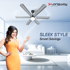 Longway Luminair 1200 mm BLDC Ceiling Fan with Remote Control & LED Light | BEE 5 Star Rated Energy Efficient | Ultra High Speed 6 Blade Anti-Dust Decorative Ceiling Fan | 5 Years Warranty