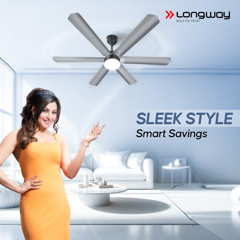 Longway Luminair 1200 mm BLDC Ceiling Fan with Remote Control & LED Light | BEE 5 Star Rated Energy Efficient | Ultra High Speed 6 Blade Anti-Dust Decorative Ceiling Fan | 5 Years Warranty