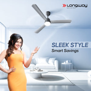 Longway Luminair 1200 mm BLDC Ceiling Fan with Remote Control & LED Light | BEE 5 Star Rated Energy Efficient | Ultra High Speed 3 Blade Anti-Dust Decorative Ceiling Fan | 5 Years Warranty