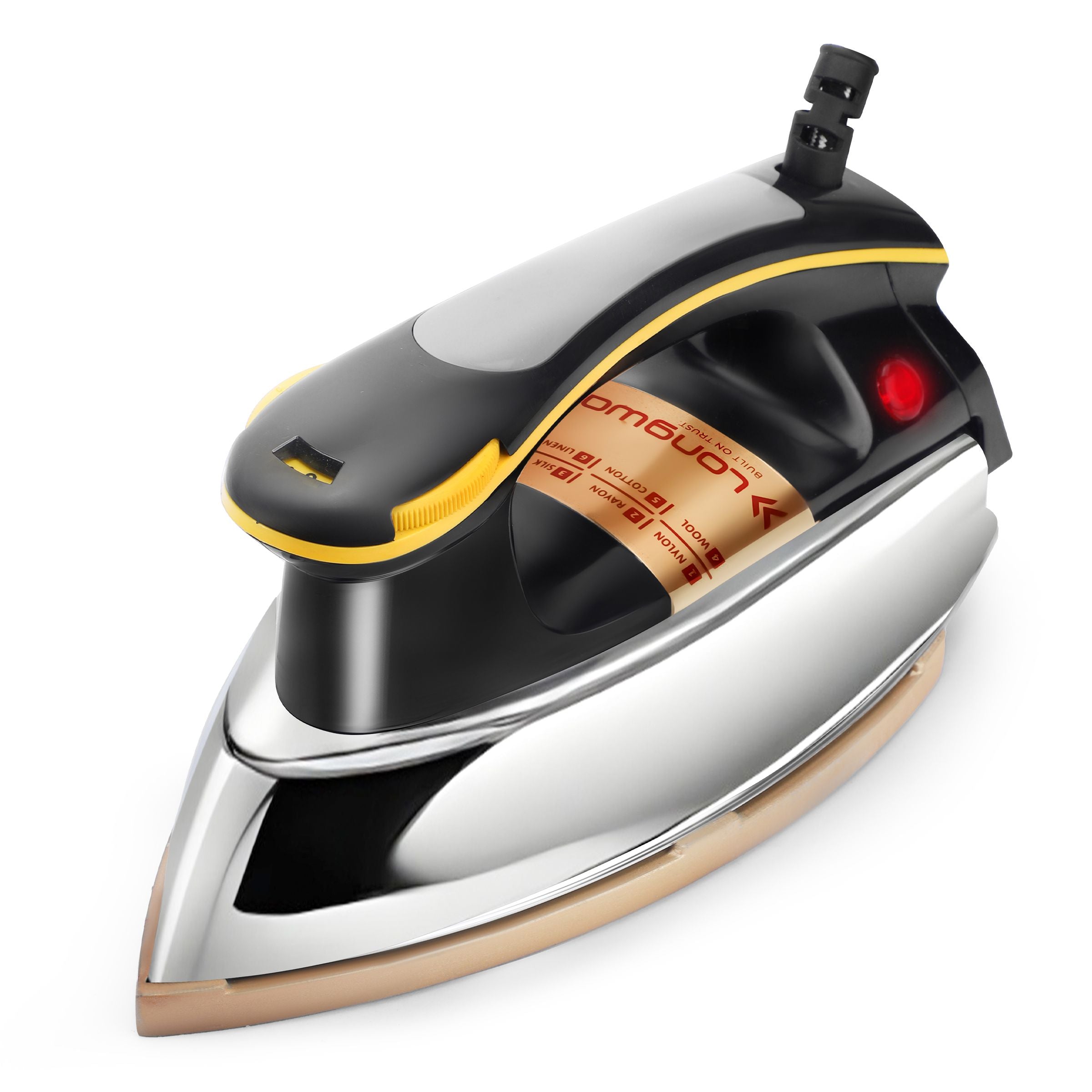 Longway Plancha Heavy Weight Non-Stick Teflon Coated Dry Iron, Electric Iron for Clothes | 2 Years Warranty| (1200 Watt, Black)