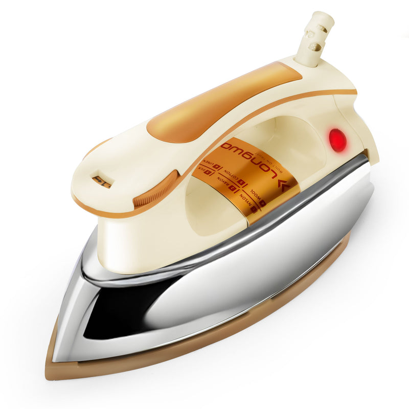 Longway Plancha Heavy Weight Non-Stick Teflon Coated Dry Iron, Electric Iron for Clothes | 1 Year Warranty| (1000 Watt, Ivory)