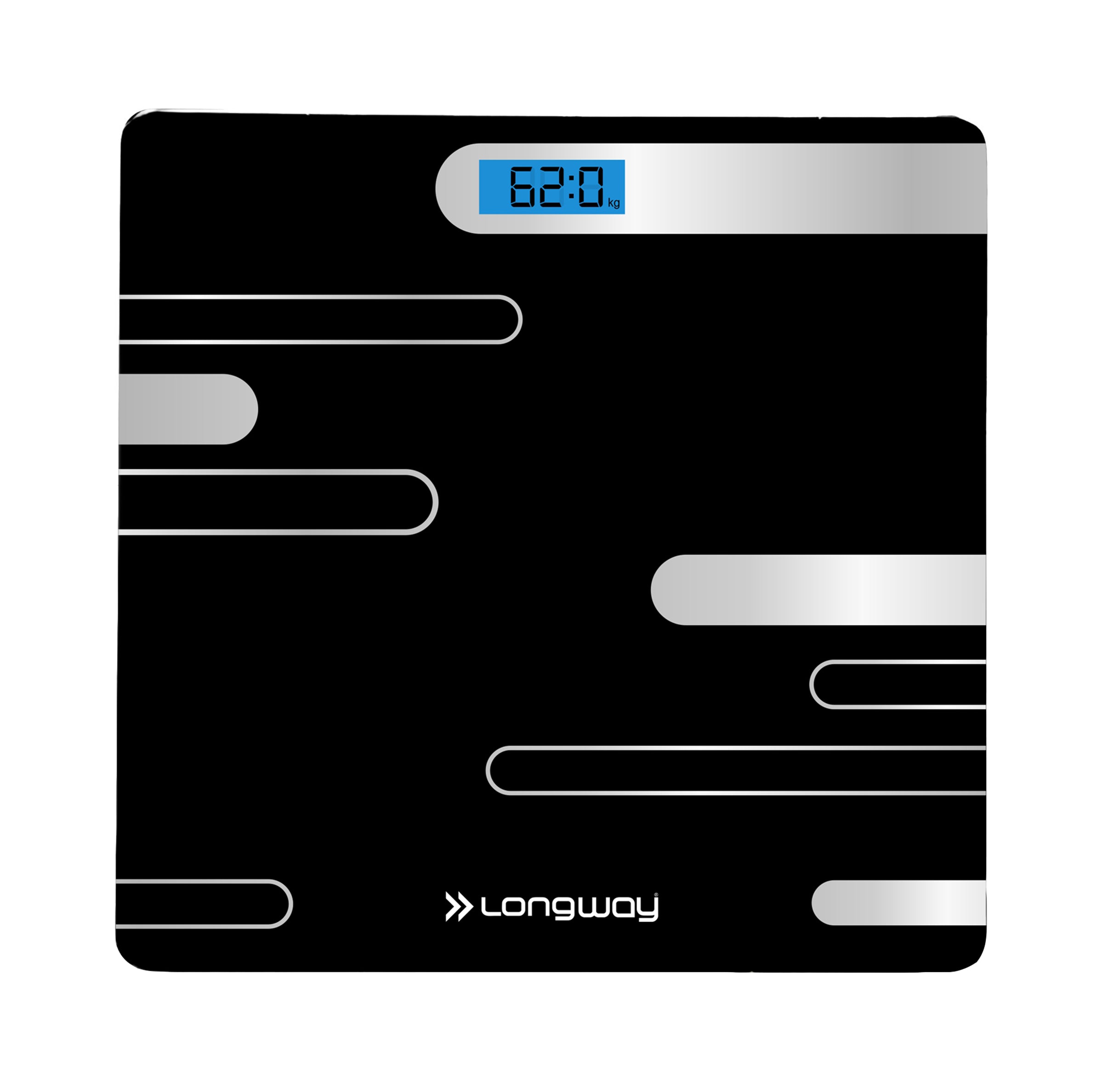 Longway Weight Machine for Home | Digital Bathroom Scale for Human Body Weight Measurement | Extra Thick Tempered Glass with LCD Display (36 Months Warranty | Black | Max Weight 180Kgs | Power)