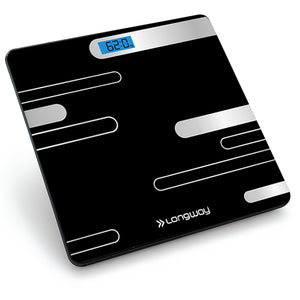 Longway Weight Machine for Home | Digital Bathroom Scale for Human Body Weight Measurement | Extra Thick Tempered Glass with LCD Display (36 Months Warranty | Black | Max Weight 180Kgs | Power)