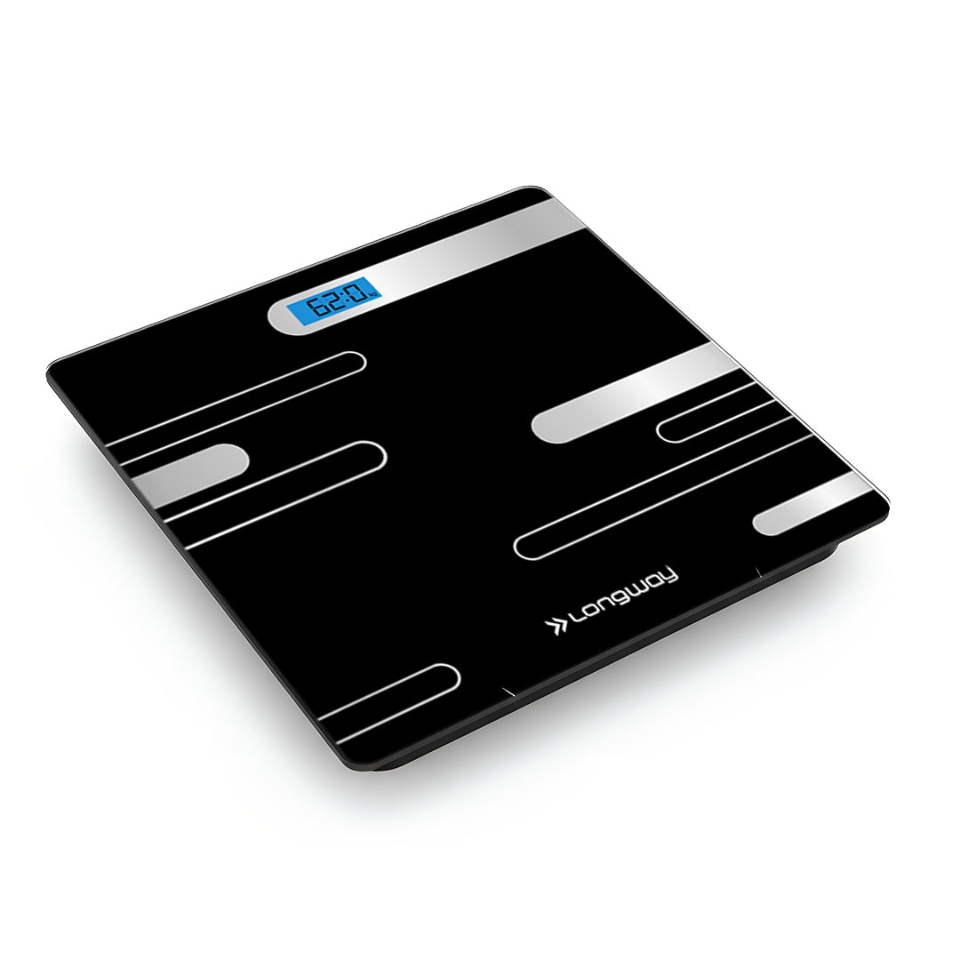 Longway Weight Machine for Home | Digital Bathroom Scale for Human Body Weight Measurement | Extra Thick Tempered Glass with LCD Display (36 Months Warranty | Black | Max Weight 180Kgs | Power)