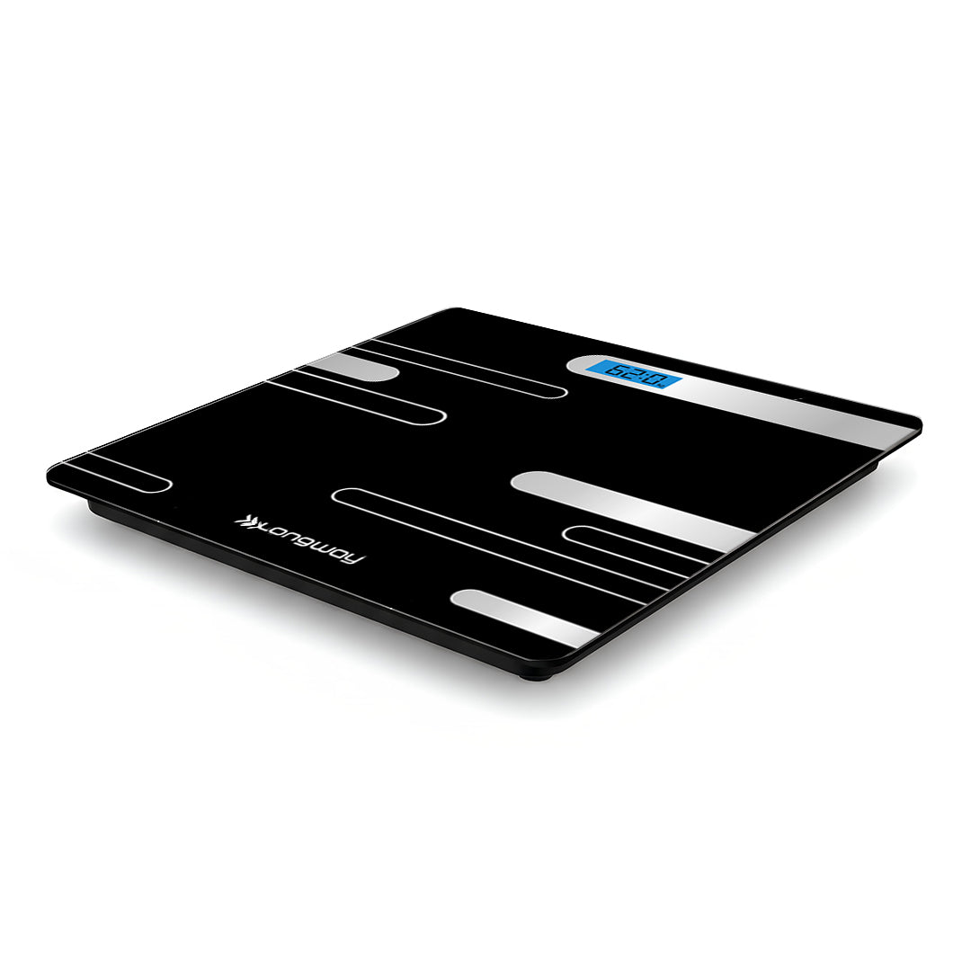 Longway Weight Machine for Home | Digital Bathroom Scale for Human Body Weight Measurement | Extra Thick Tempered Glass with LCD Display (36 Months Warranty | Black | Max Weight 180Kgs | Power)