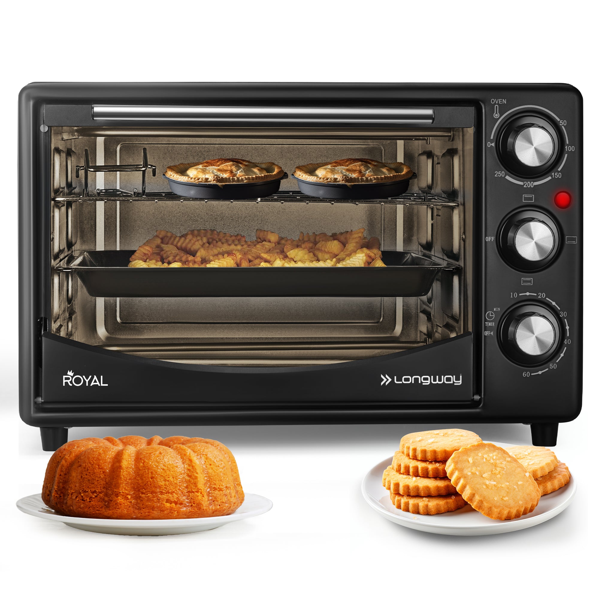 Longway Royal OTG 25 Ltr Oven Toaster Griller with Heating Modes | Temperature Timer Control for Baking Pizza, Cake, Grilling Chicken & Toasting Bread|1 Year Warranty (1500 W, Black)