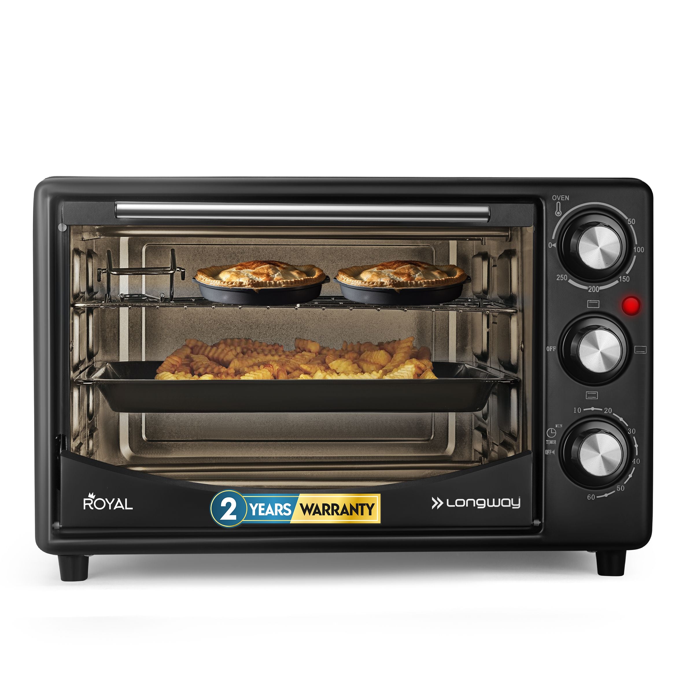 Longway Royal OTG 25 Ltr Oven Toaster Griller with Heating Modes | Temperature Timer Control for Baking Pizza, Cake, Grilling Chicken & Toasting Bread| (1500 W, Black)