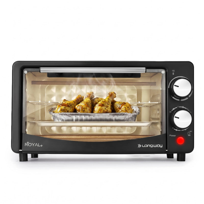 Longway Royal Plus OTG 12L Oven Toaster Griller with Multiple Heating Modes | Temperature Timer Control for Baking Pizza, Cake, Grilling Chicken & Toasting Bread | 2 Years Warranty (800W, Black)