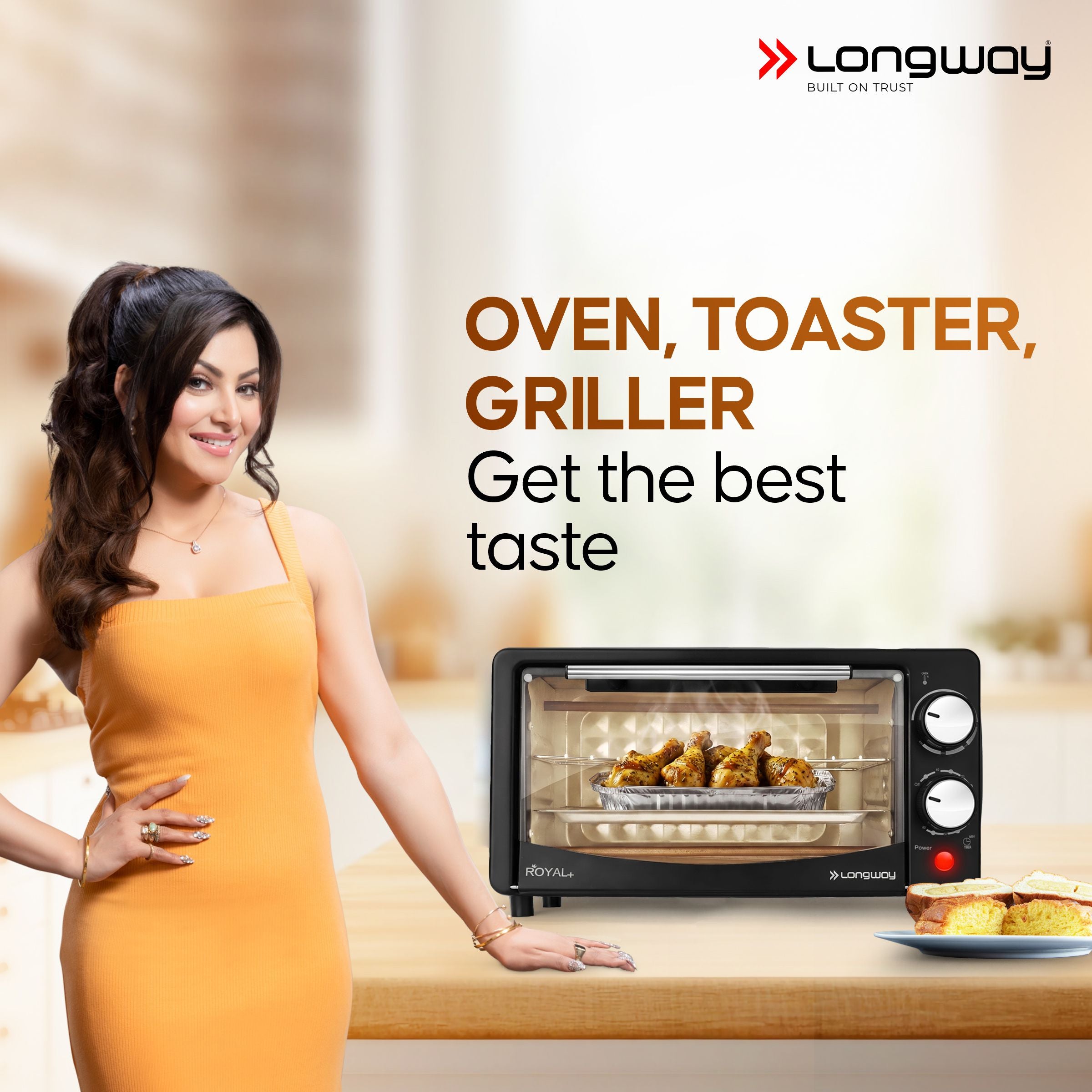 Longway Royal Plus OTG 12L Oven Toaster Griller with Multiple Heating Modes | Temperature Timer Control for Baking Pizza, Cake, Grilling Chicken & Toasting Bread | 2 Years Warranty (800W)
