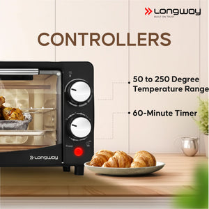 Longway Royal Plus OTG 12L Oven Toaster Griller with Multiple Heating Modes | Temperature Timer Control for Baking Pizza, Cake, Grilling Chicken & Toasting Bread | 2 Years Warranty (800W)