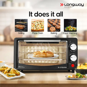 Longway Royal Plus OTG 12L Oven Toaster Griller with Multiple Heating Modes | Temperature Timer Control for Baking Pizza, Cake, Grilling Chicken & Toasting Bread | 2 Years Warranty (800W)