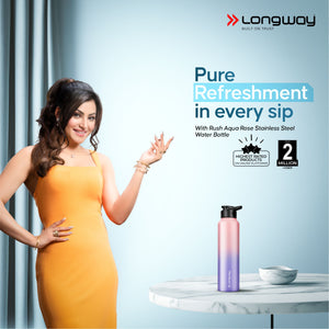 Longway Rush 1 Ltr Stainless Steel Water Bottle | Leak-Proof & Rust-Free Design | Perfect for School, Office, Home, Gym, Travel & Ideal for Men, Women & Kids (1000 ml, Aqua-Rose)