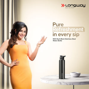 Longway Rush 1 Ltr Stainless Steel Water Bottle | Leak-Proof & Rust-Free Design | Perfect for School, Office, Home, Gym, Travel & Ideal for Men, Women & Kids (1000 ml)