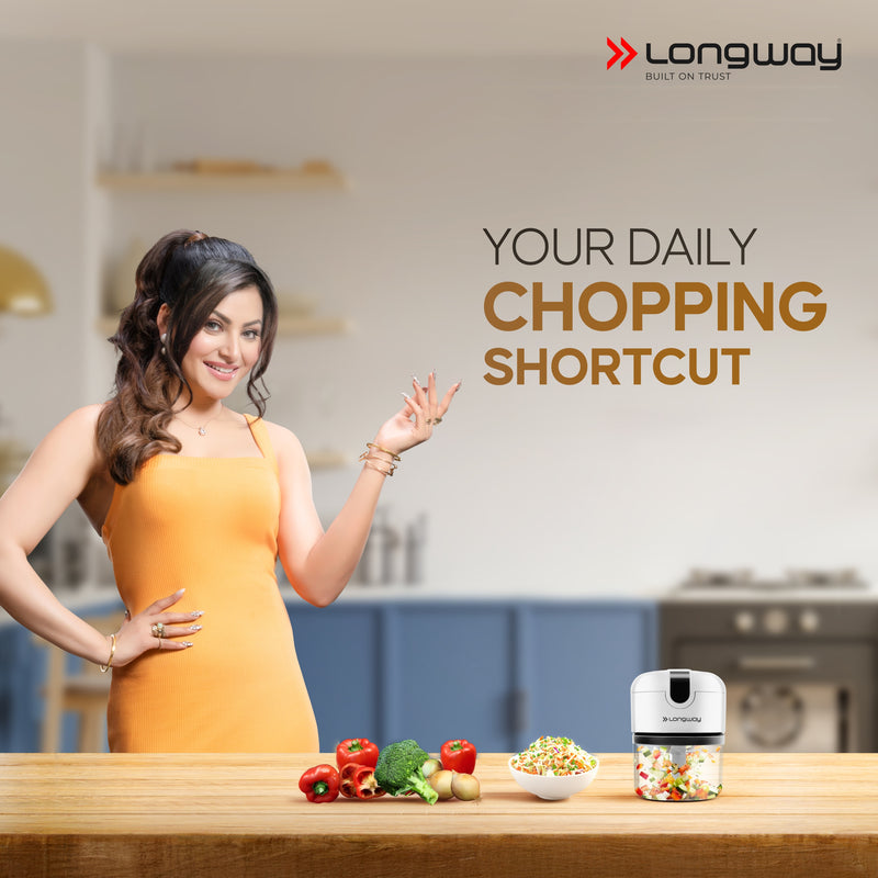 Longway Slicer Rechargeable Mini Electric Chopper | 250ml Food Grade Bowl | Stainless Steel Blades | One Touch Operation | Chopping & Mincing Garlic, Onion, Ginger, Vegetable, Meat, Nuts| Portable & Compact | 1 Year Warranty (White)