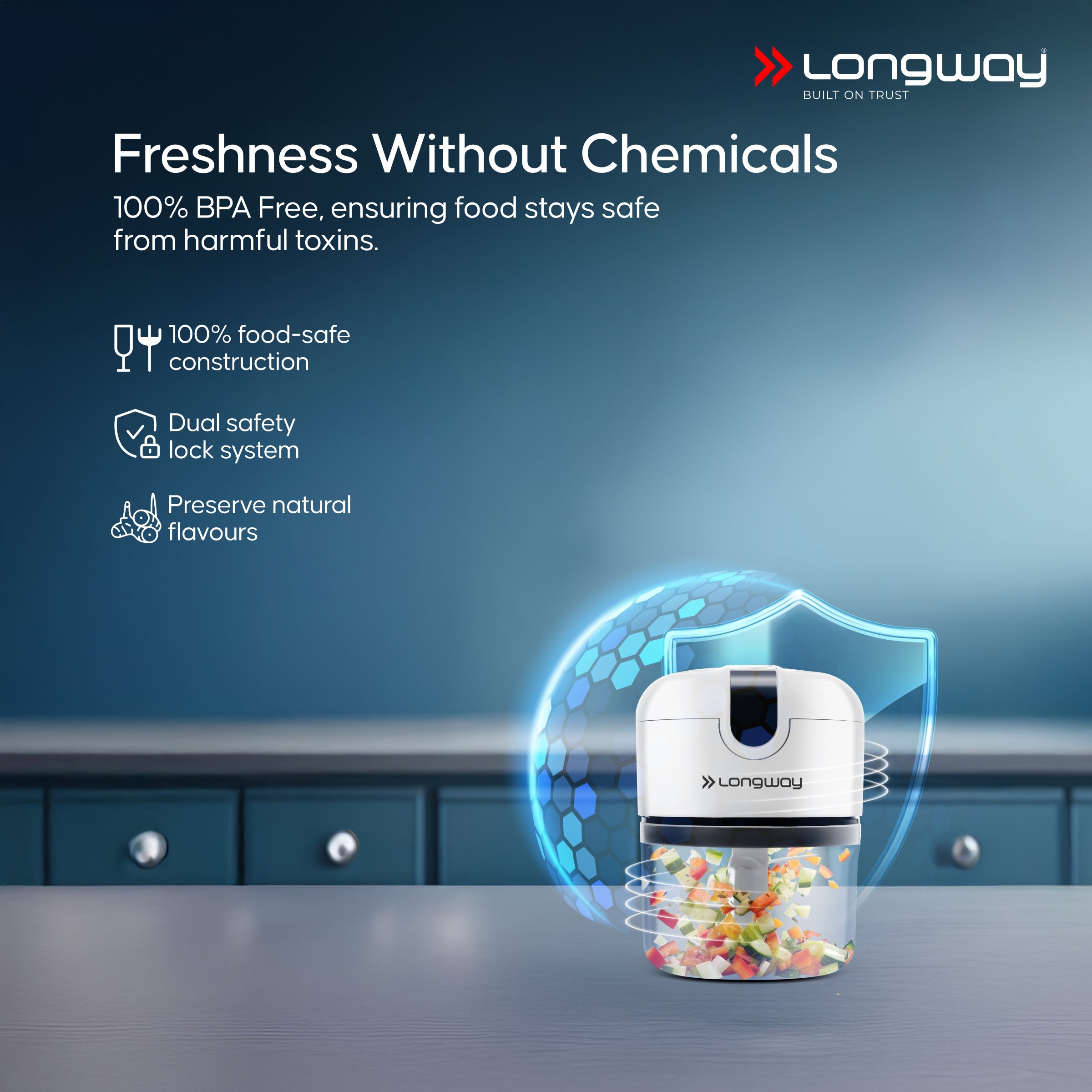 Longway Slicer Rechargeable Mini Electric Chopper | 250ml Food Grade Bowl | Stainless Steel Blades | One Touch Operation | Chopping & Mincing Garlic, Onion, Ginger, Vegetable, Meat, Nuts| Portable & Compact | 1 Year Warranty (White)