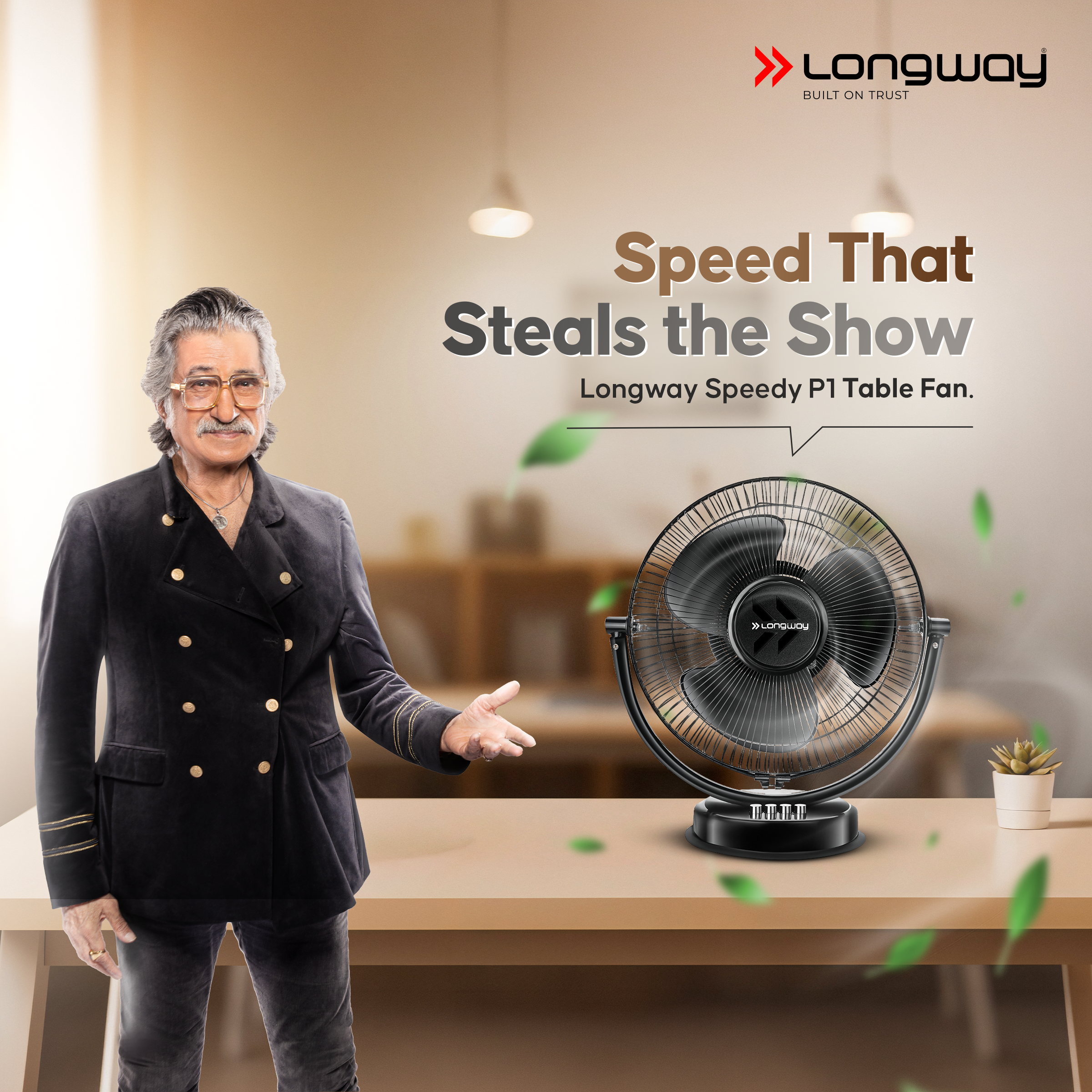 Longway Speedy P1 300 mm/12 Inch Ultra High Speed 3 Blade Anti-Dust Decorative Star Rated Table Fan