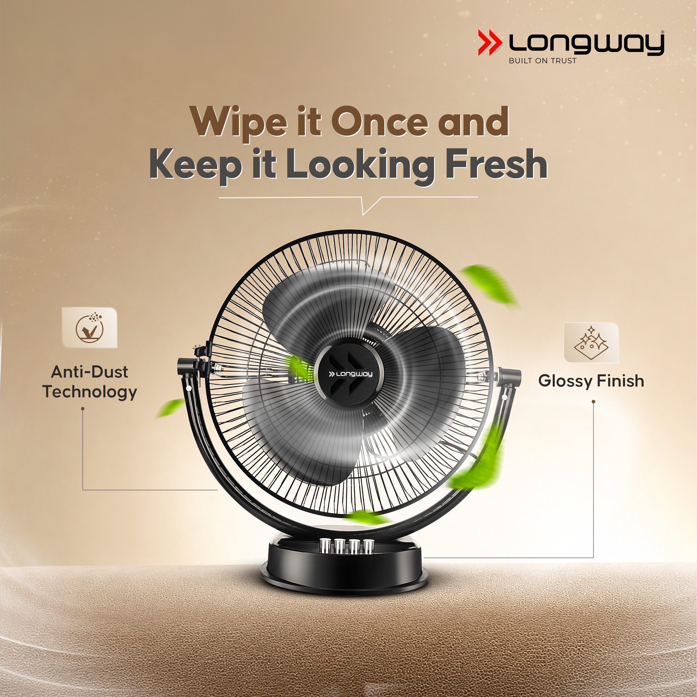 Longway Speedy P1 300 mm/12 Inch Ultra High Speed 3 Blade Anti-Dust Decorative Star Rated Table Fan