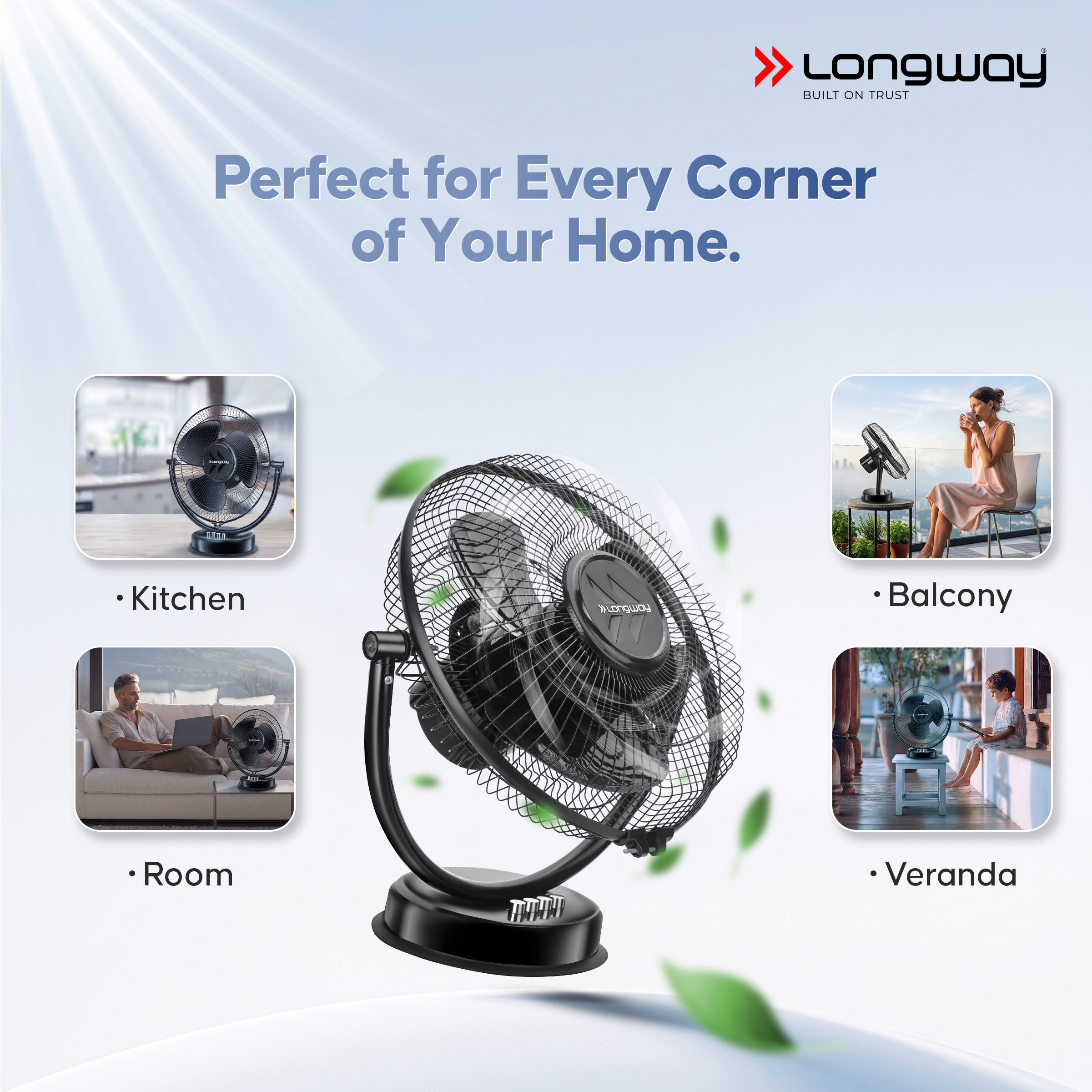 Longway Speedy P1 300 mm/12 Inch Ultra High Speed 3 Blade Anti-Dust Decorative Star Rated Table Fan