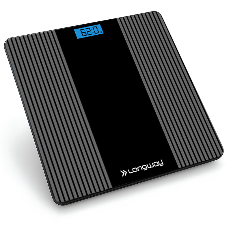 Longway Weight Machine for Home | Digital Bathroom Scale for Human Body Weight Measurement | Extra Thick Tempered Glass with LCD Display (36 Months Warranty| Black | Max Weight 180Kgs | Strive)