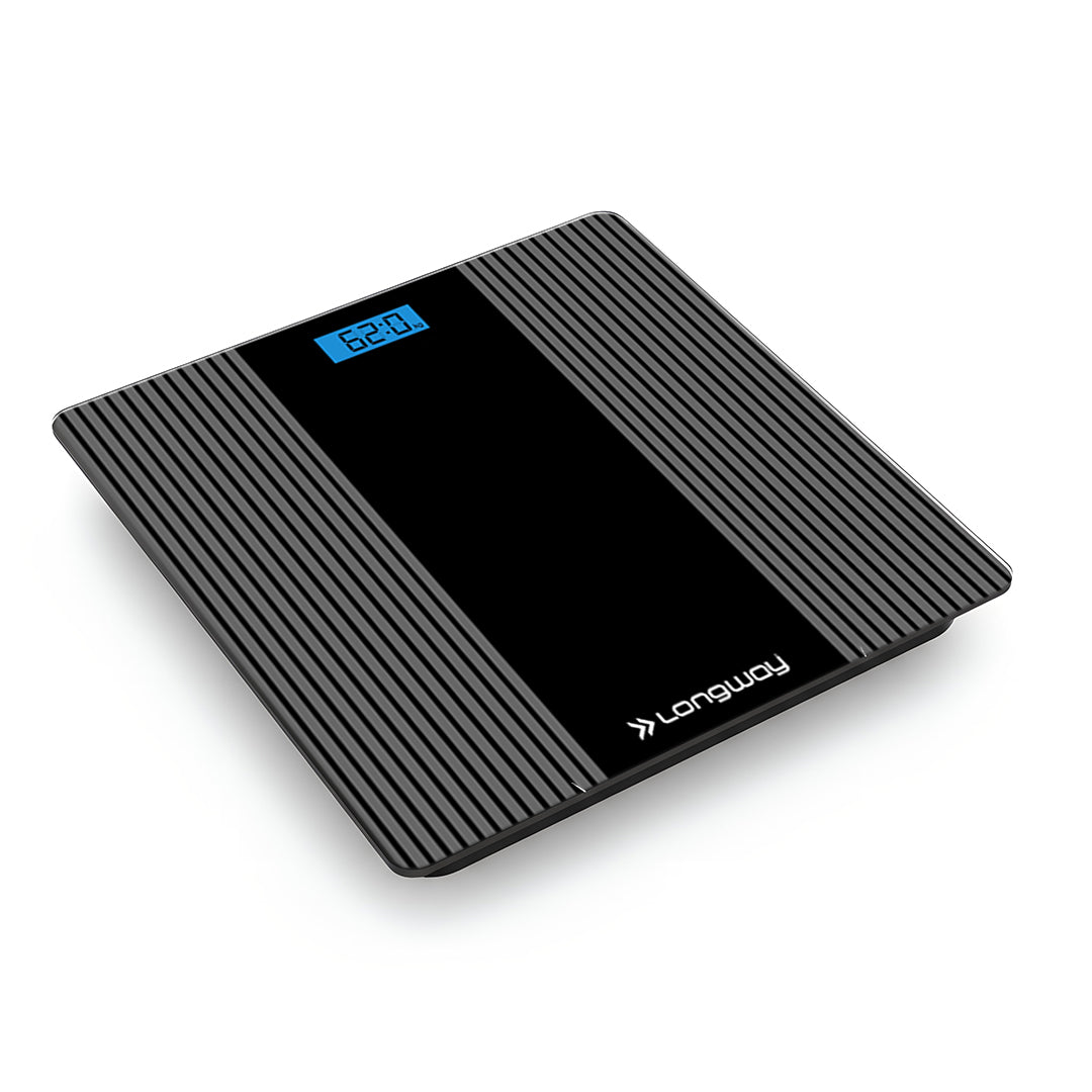 Longway Weight Machine for Home | Digital Bathroom Scale for Human Body Weight Measurement | Extra Thick Tempered Glass with LCD Display (36 Months Warranty| Black | Max Weight 180Kgs | Strive)
