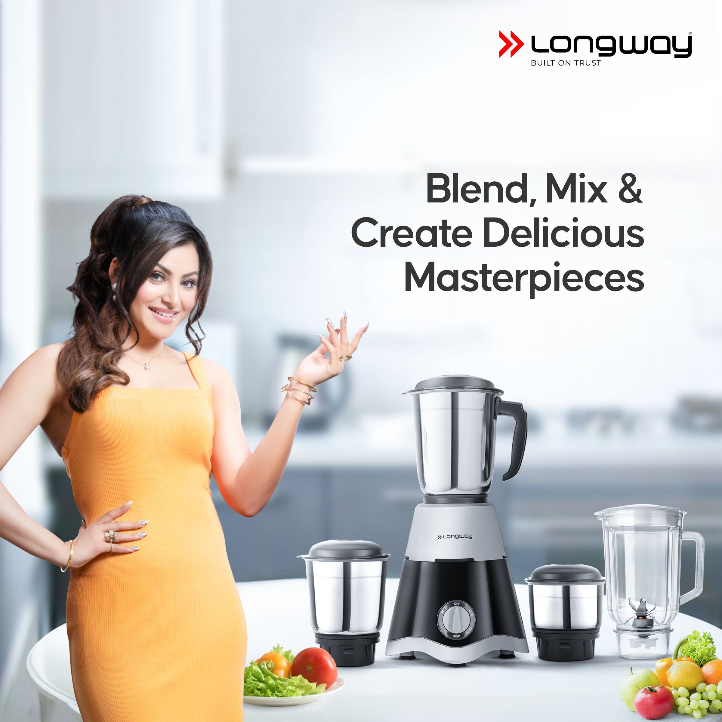 Longway Super Dlx Juicer Mixer Grinder | Up to 750 Watt Max Output Powerful Motor | 4 Jars for Grinding, Mixing, Juicing | 2 Years Warranty