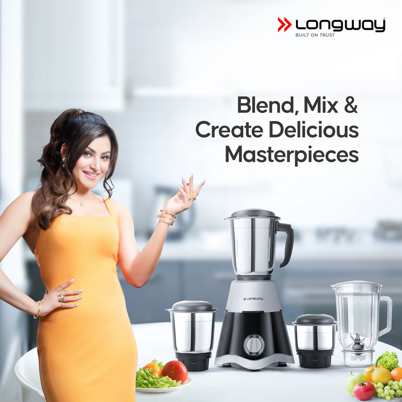 Longway Super Dlx Juicer Mixer Grinder | Up to 750 Watt Max Output Powerful Motor | 4 Jars for Grinding, Mixing, Juicing | 2 Years Warranty