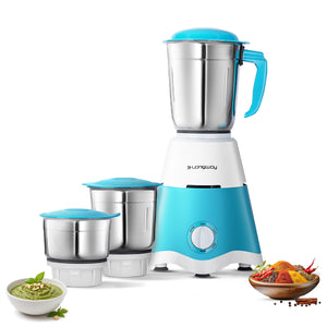 Longway Super Dlx 700 Watt Mixer Grinder with 3 Jars for Grinding, Mixing with Powerful Motor | 1 Year Warranty | (White & Blue, 3 Jars)