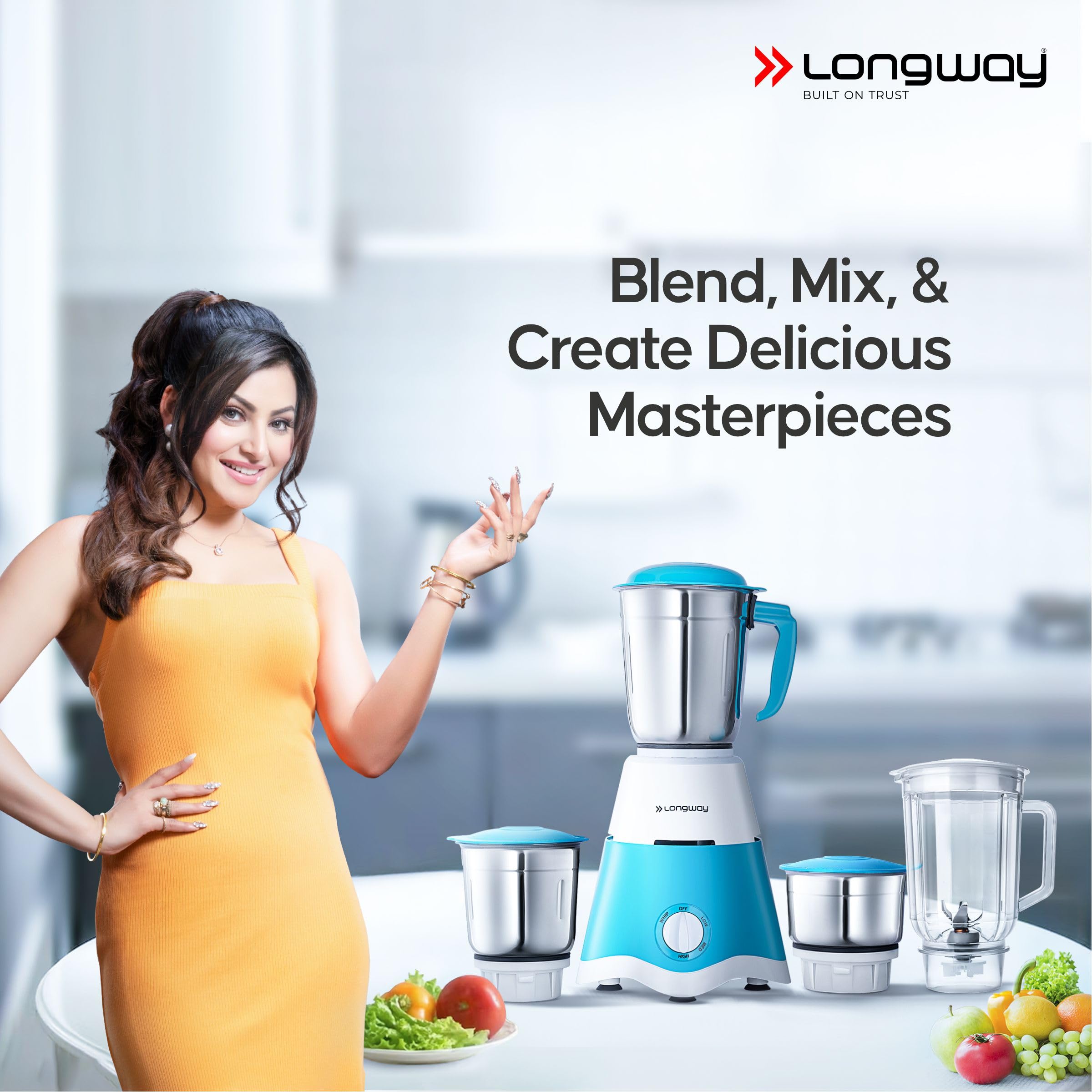 Longway Super Dlx Juicer Mixer Grinder | Up to 750 Watt Max Output Powerful Motor | 4 Jars for Grinding, Mixing, Juicing | 2 Year Warranty