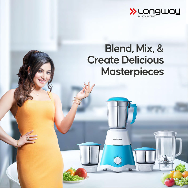 Longway Super Dlx Juicer Mixer Grinder | Up to 750 Watt Max Output Powerful Motor | 4 Jars for Grinding, Mixing, Juicing | 2 Year Warranty
