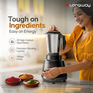 Longway Super Pro Juicer Mixer Grinder | Up to 500 - 750 Watt Max Output Powerful Motor | for Grinding, Mixing, Juicing | 2 Year Warranty