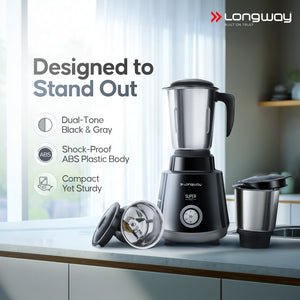 Longway Super Pro Juicer Mixer Grinder | Up to 500 - 750 Watt Max Output Powerful Motor | for Grinding, Mixing, Juicing | 2 Year Warranty