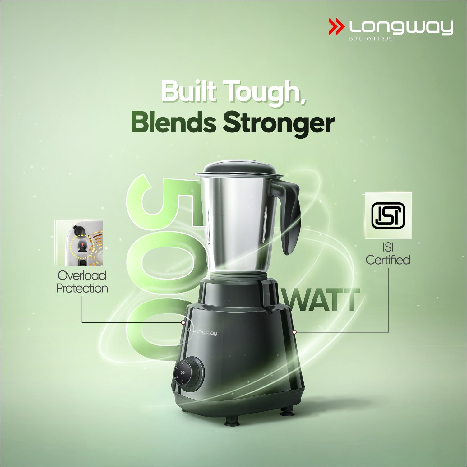 Longway Super Pro Juicer Mixer Grinder | Up to 500 - 750 Watt Max Output Powerful Motor | for Grinding, Mixing, Juicing | 2 Year Warranty