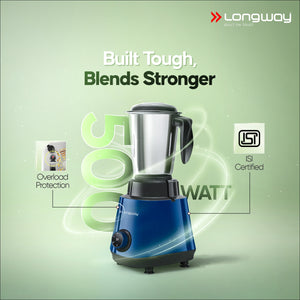 Longway Super Pro Juicer Mixer Grinder | Up to 500 - 750 Watt Max Output Powerful Motor | for Grinding, Mixing, Juicing | 2 Year Warranty