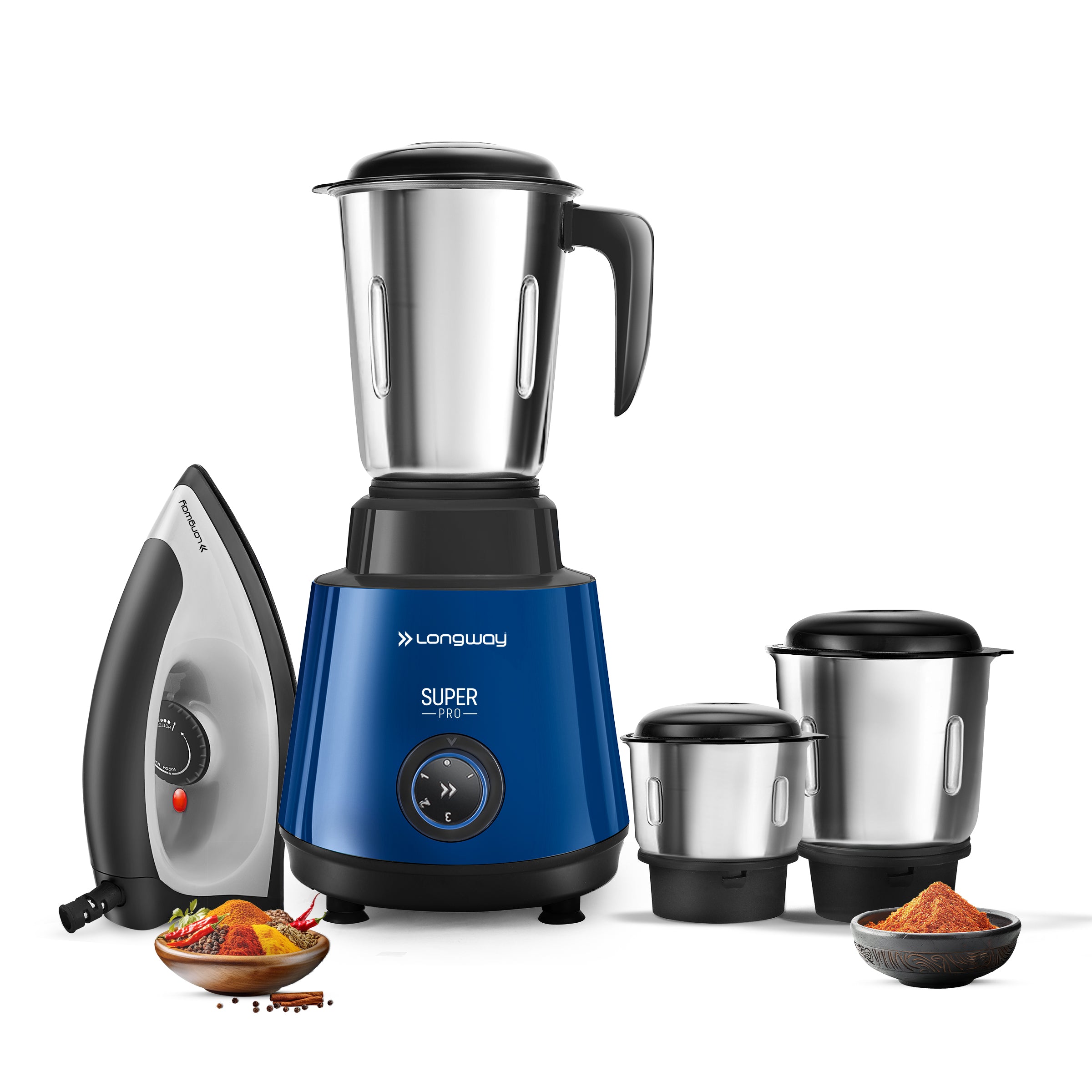 Longway Super Pro Juicer Mixer Grinder | Up to 500 - 750 Watt Max Output Powerful Motor | for Grinding, Mixing, Juicing | 2 Year Warranty