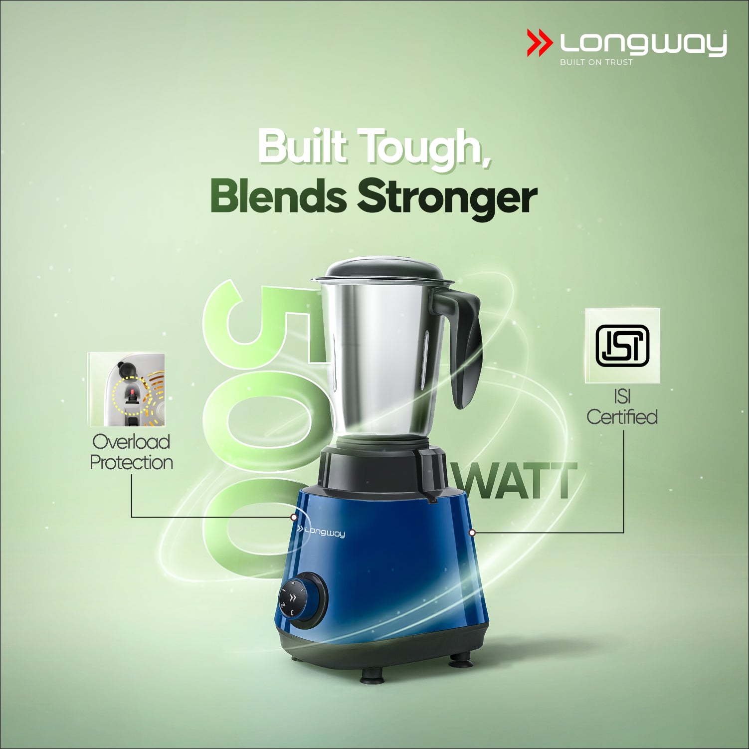 Longway Super Pro Juicer Mixer Grinder | Up to 500 - 750 Watt Max Output Powerful Motor | for Grinding, Mixing, Juicing | 2 Year Warranty