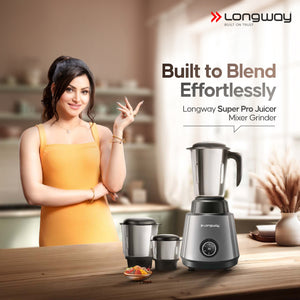 Longway Super Pro Juicer Mixer Grinder | Up to 500 - 750 Watt Max Output Powerful Motor | for Grinding, Mixing, Juicing | 2 Year Warranty