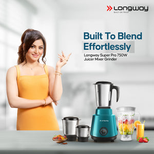 Longway Super Pro Juicer Mixer Grinder | Up to 700 - 750 Watt Powerful Motor | for Grinding, Mixing, Juicing | 2 Year Warranty