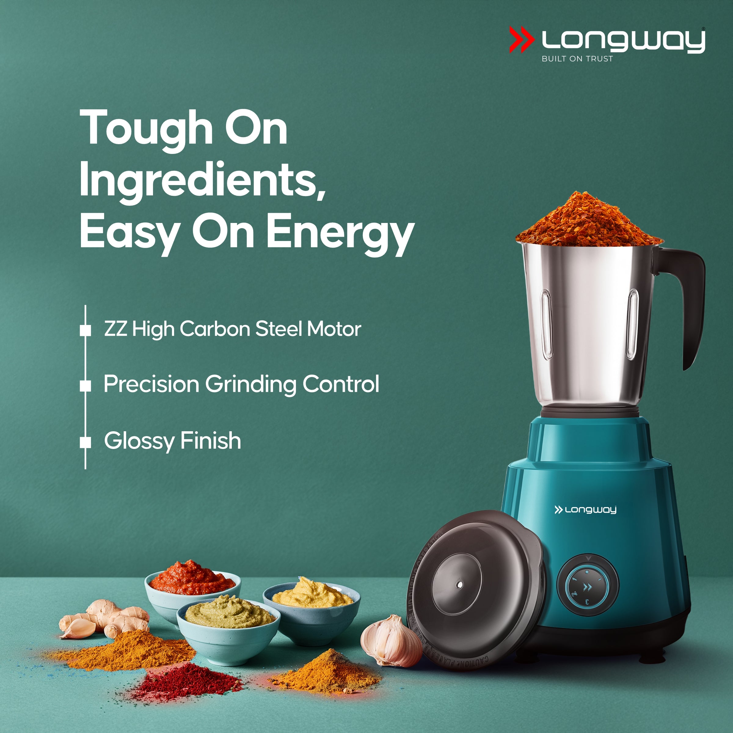 Longway Super Pro Juicer Mixer Grinder | Up to 700 - 750 Watt Powerful Motor | for Grinding, Mixing, Juicing | 2 Year Warranty